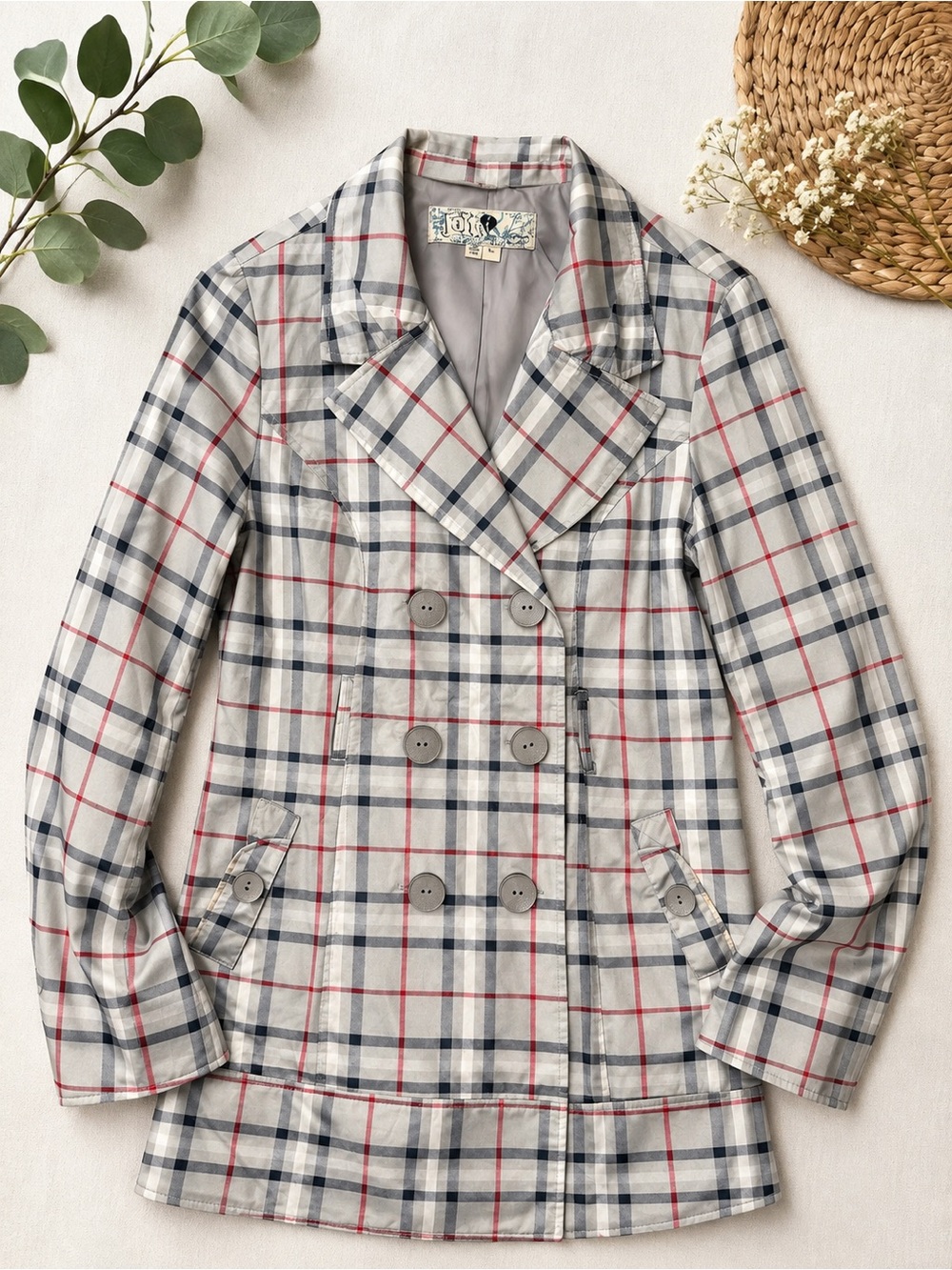 Jolt Women’s Plaid Double-Breasted Jacket – Size Large